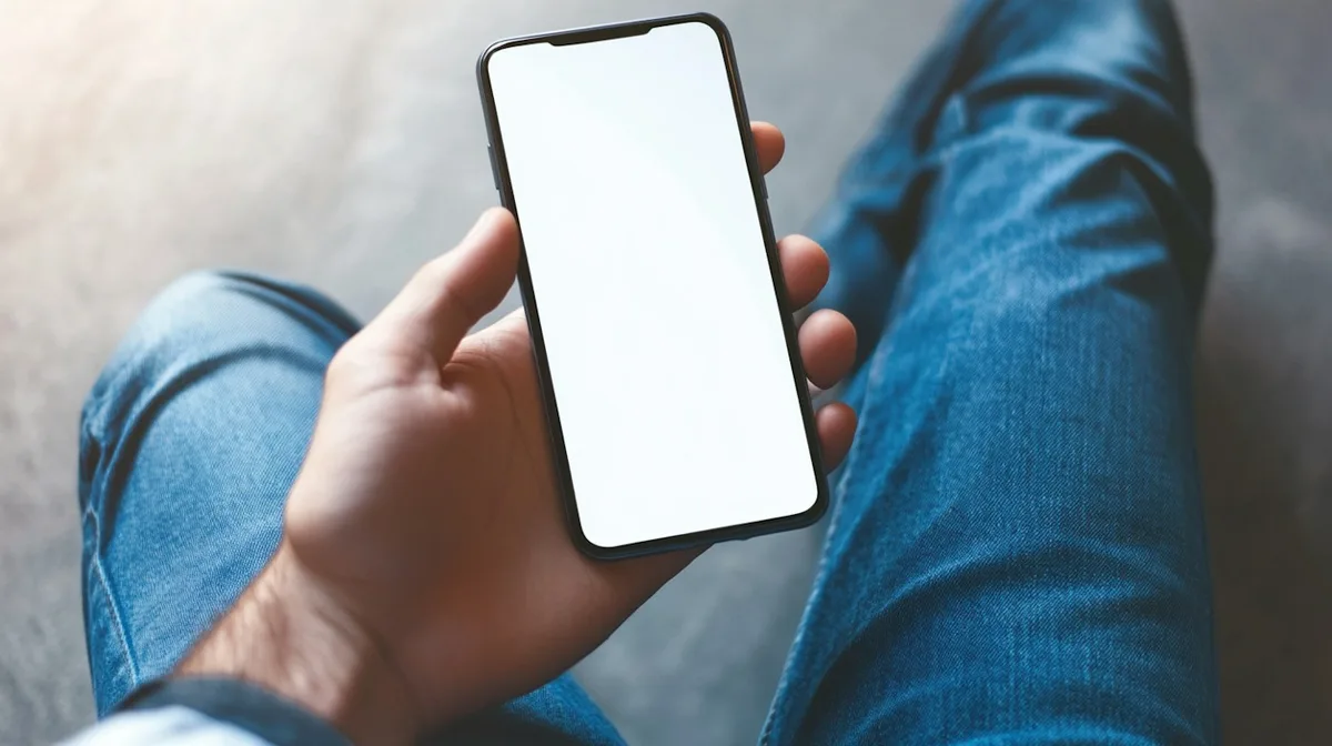 Hand holding a smartphone running a payment app